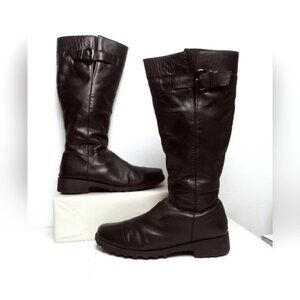 Black Over the Knee Boots with Leather Material and Rounded Toe Women's Size 10